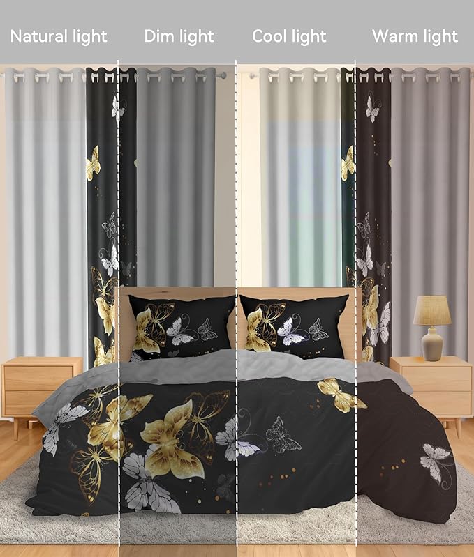 Bed in a Bag with Curtains 1Bedspread 2 Pillowcases 2 Print Curtains 4 Solid Curtains Bedspreads and Matching Curtains Black and Gold Comforter Set Silky Smooth Glam Bedroom