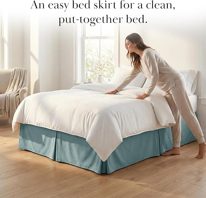 Southshore Fine Living, Inc. King Bed Skirt - 14" Drop, Luxury Pleated Bed Skirts, King Size Bedding Dust Ruffle, King Size Bed Skirting, Steel Blue (Teal)