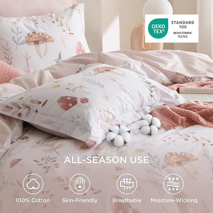 Bedsure Duvet Cover Twin Size - 100% Cotton Reversible Cute Flower Floral King Duvet Cover Set with Zipper Closure, 2 Pieces Soft & Breathable Shell Beige Bedding Set with 1 Pillow Sham 20"x26"