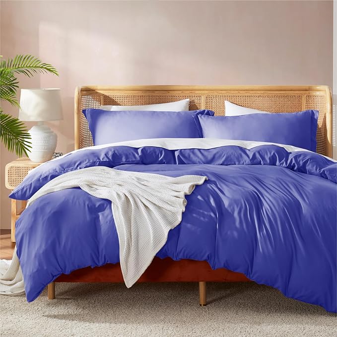 Nestl California King Duvet Cover Set with Comforter Insert - Royal Blue 4 Piece 104x98 Duvet Cover & 2 Pillow Shams with White Quilted Down Alternative Comforter, Ultra Soft, All Season