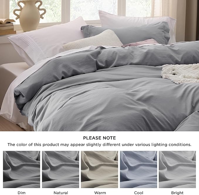 Bedsure Grey California King Duvet Cover - Prewashed Cotton-Like Polyester Extra Soft Bedding Set, Includes 1 Cal King Duvet Cover 104x98 Inches with Zipper Closure & 2 Pillow Shams, No Comforter