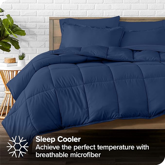 Bare Home Bed-in-A-Bag 7 Piece Comforter & Sheet Set - Full - Goose Down Alternative - Ultra-Soft 1800 Premium Bedding Set (Full, Dark Blue/Dark Blue)