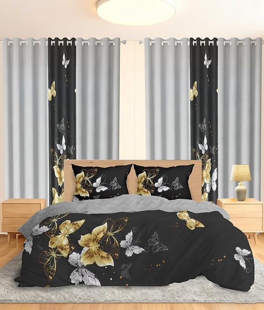 Bed in a Bag with Curtains 1Bedspread 2 Pillowcases 2 Print Curtains 4 Solid Curtains Bedspreads and Matching Curtains Black and Gold Comforter Set Silky Smooth Glam Bedroom