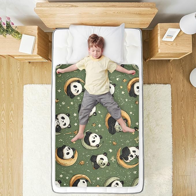 Waterproof Bed Pad Reusable Changing Pad Toddler Mattress Protector Large Pee Pad Baby Diaper Pad Soft Washable Liner Sage Green Panda Crescents Stars