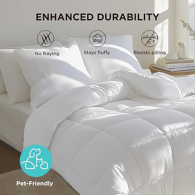 Bedsure Comforter Duvet Insert - Quilted Comforters Cal King Size, All Season Duvet, GentleSoft Down Alternative Bedding, with 8 Tabs, Gifts for Women/Men, White, California King 96 X 102 Inches