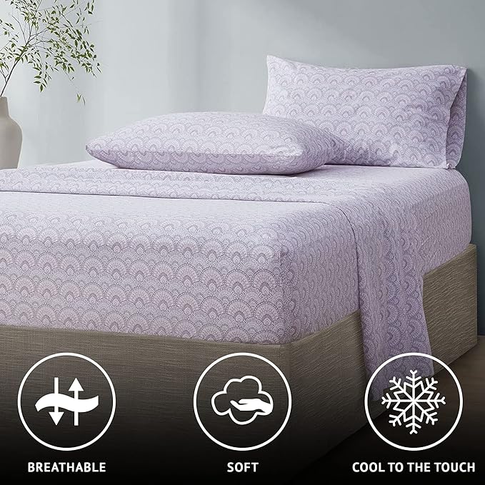 Comfort Spaces 100% Cotton Sheet Set Breathable, Lightweight, Soft with 12" Elastic Pocket Fits up to 14" Mattress, All Season Cozy Bedding, Matching Pillow Case, Twin XL Tabitha Purple 3 Piece