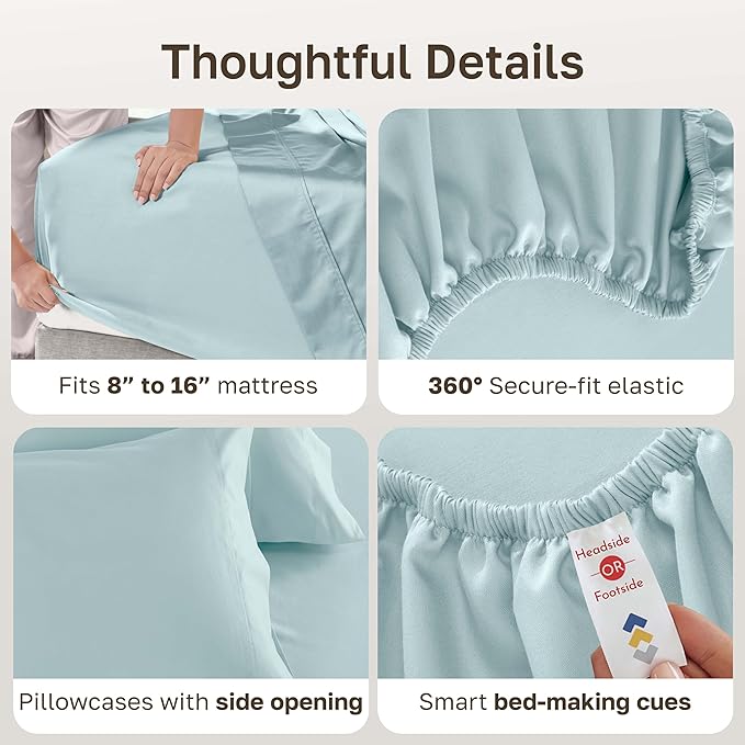 California Design Den - Luxury Full Size Sheet Set - 100% Cotton, 600 Thread Count Deep Pocket Full Size Bed Sheets, Hotel-Quality Cooling Sheets with Sateen Weave - Seafoam