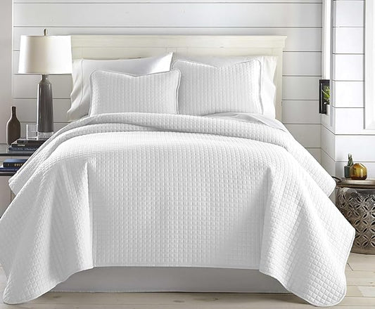 Southshore Fine Living, Inc. White Queen Quilt Bedding Set, Dual Fit Luxury Bedding Quilts, Queen Size Bedspread Coverlet, Full Size Quilted Comforter Bed Spread w/Pillow Shams, White Quilts