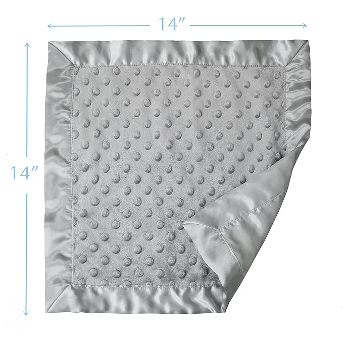 American Baby Company Heavenly Soft Chenille Security Blanket (14" x 14"), 2-Layer Design with Minky Dot & Silky Satin, Gray, for Boys and Girls