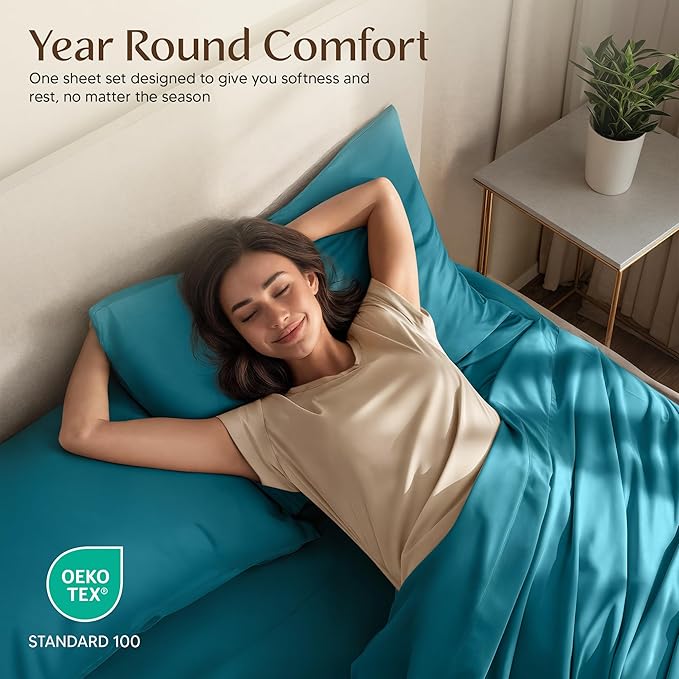 Utopia Bedding Queen Size Sheet Set – 4 Piece Bed Sheets, Soft and Breathable Microfiber, Includes 1 Fitted Sheet, 1 Flat Sheet and 2 Pillowcases – Oeko-Tex - (Denim Blue)