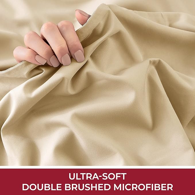 Mellanni Full Fitted Sheet - Iconic Collection Bedding Sheets with up to 16 inch Deep Pocket - Soft & Cooling - Fade & Stain Resistant - 1 PC (Full, Beige)