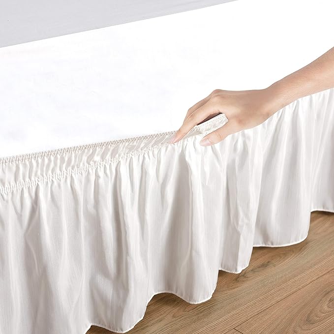 Bed Skirt Three Sides Fabric Adjustable Elastic Wrap Around Dust Ruffled Bed Skirts Full XL, White, 16 Inch Tailored Drop