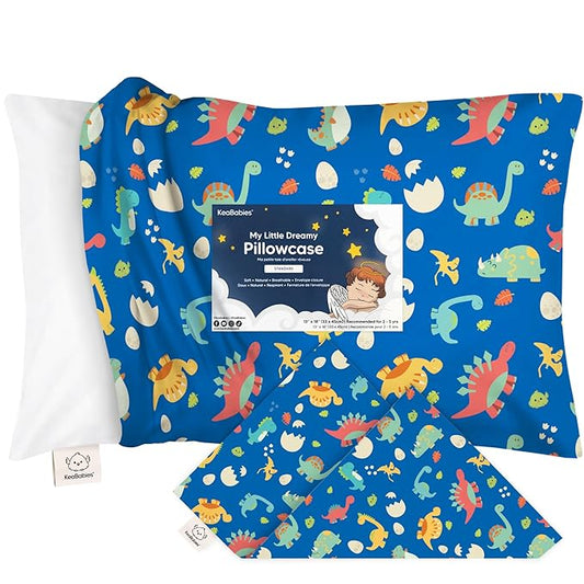 KeaBabies Toddler Pillowcase 13"x18" - Organic Cotton Toddler Pillowcase for Kids, Boys, Girls,Soft & Durable Cotton Cover for Miniature Sleepy Pillows,Cute Colors,Pillow Sold Separately(DinoWorld)