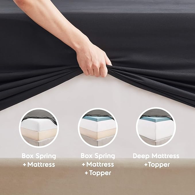 Nestl Split King Sheet Set - 1800 Ultra-Soft Microfiber Bed Sheets - Double Brushed - Deep Pockets - Easy Fit - 5 Piece Set - Bed Sheets & Pillowcases (Split King Size, Black)