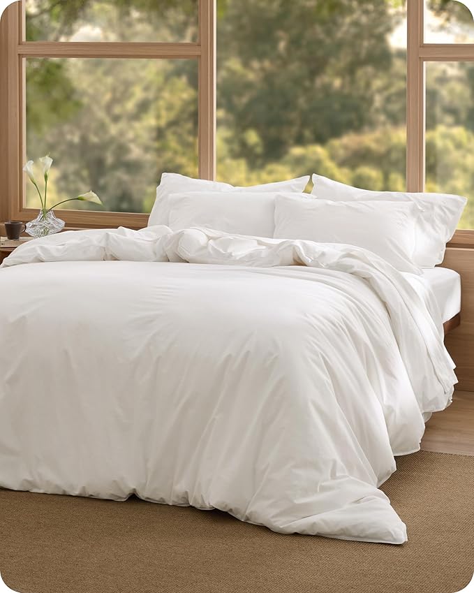 Bedsure Cotton Duvet Cover Full - Luxury Slub Weave 100% Cotton Duvet Cover with a Linen Like Textured, Easy Change Durable Bedding, Coconut White, 80" x 90"