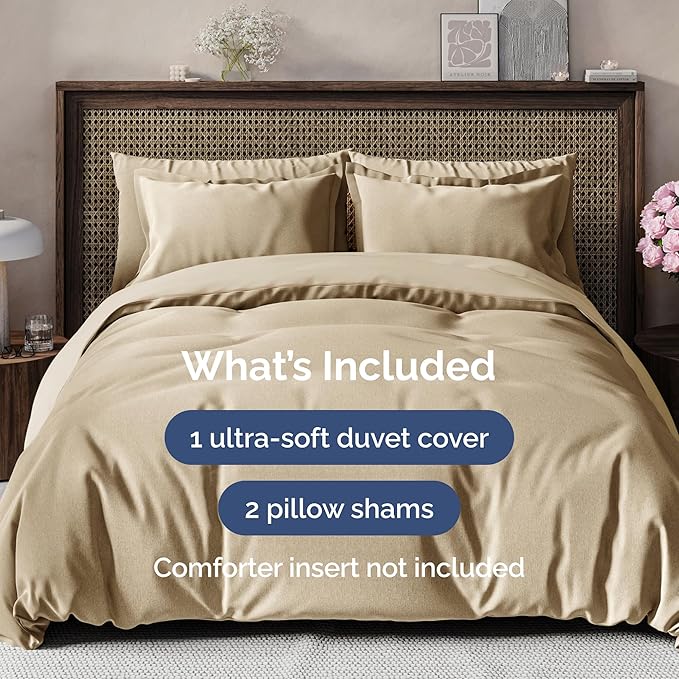Duvet Cover King Size - Extra Soft King Size Duvet Cover - Lightweight, Breathable, Easy Care & Fade Free w/ Zipper Closures & Ties - 104" x 90" Inches - (Heathered Tan) Comforter Not Included