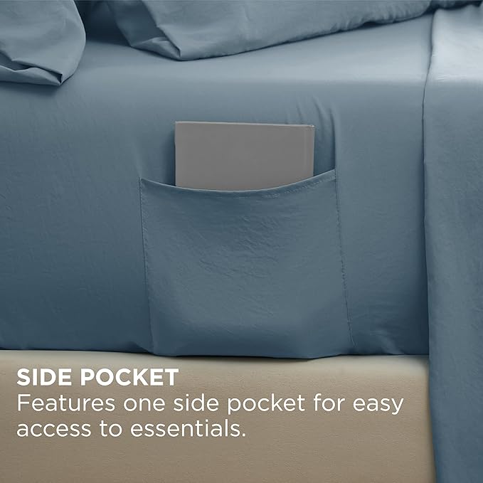 Bedsure Deep Pocket Queen Sheets - 6 Piece, Prewashed Ultra-Soft Queen Sheet Set, Fits Mattresses Up to 18 Inches Thick, Breathable & Secure Fit, Hotel Luxury Bedding, Mineral Blue