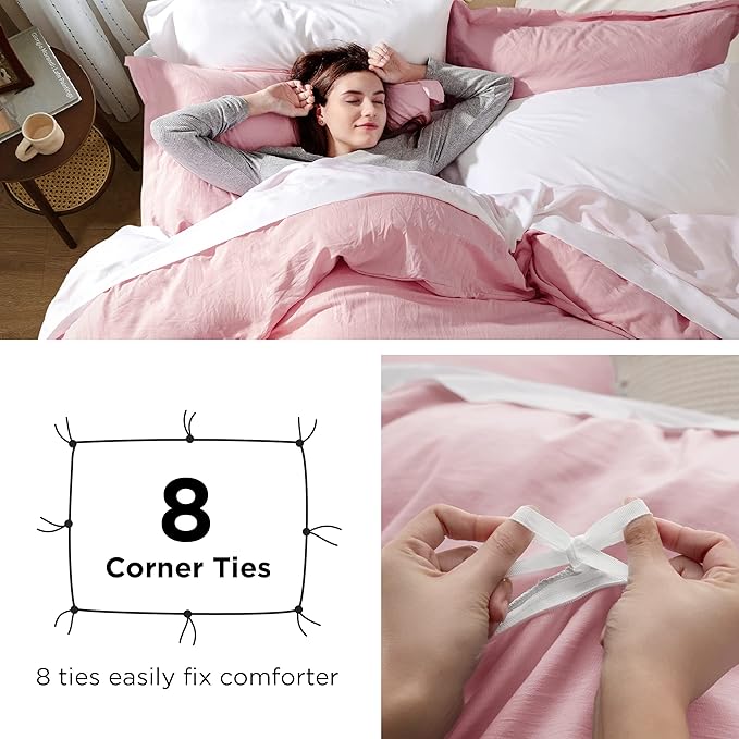 Bedsure Pink Duvet Cover Full Size - 3 Pieces Prewashed Extra Soft Cotton-Like Polyester Bedding Set, Includes 1 Duvet Cover 80x90 Inches with Zipper Closure & 2 Pillow Shams, Comforter Not Included