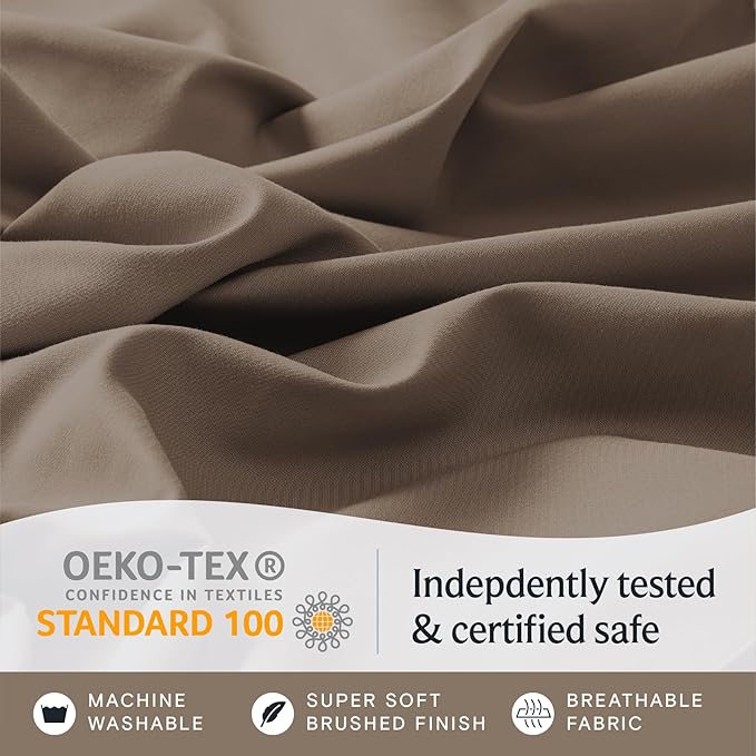 LuxClub 4 PC Queen Sheet Set, Breathable Luxury Bed Sheets, Deep Pockets 18" Wrinkle Free Cooling Sheets Machine Washable Hotel Bedding Silky Soft - Dark Khaki Queen