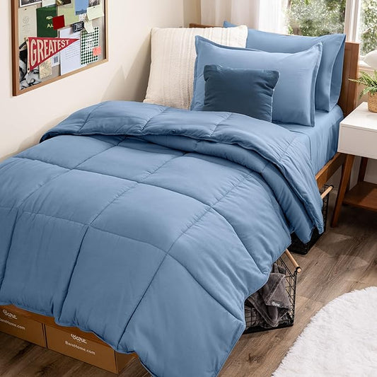 Bare Home Bed-in-A-Bag 5 Piece Comforter & Sheet Set - Twin XL - Goose Down Alternative - Ultra-Soft 1800 Premium Bed Set (Twin XL, Coronet Blue/Coronet Blue)