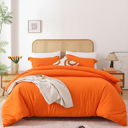 Whitney Home Textile Orange Duvet Cover Set Twin Size - 2 Piece Luxury Soft Cooling Duvet Cover with Zipper Closure and Pillow Sham, Breathable Washed Brushed Microfiber, Comforter Not Included