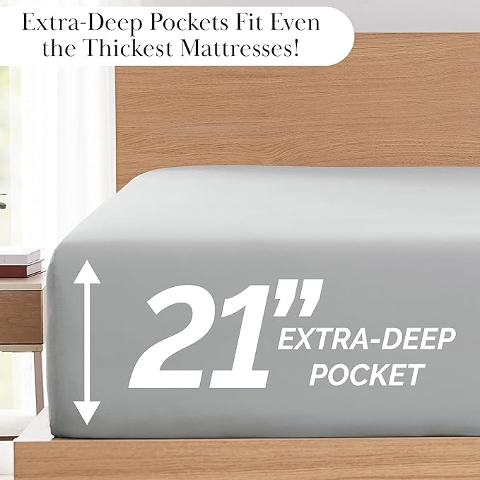 Southshore Fine Living, Inc. Deep Pocket Twin Sheet Set with 21" Deep Twin Fitted Sheet with 1 Pillow Case Standard Size | Hotel Luxury Quality | Fade Resistant, Microfiber Sheets | Steel Grey