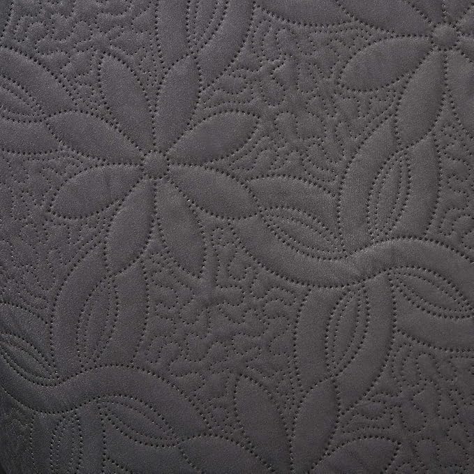 JML Quilts Set, Bedspread Coverlet Set with Pillowcases - 3 Piece Soft and Lightweight Bed Quilt for Spring, Autumn and Summer (Embossed Pattern - Dark Grey, Full/Queen(88"x92"))
