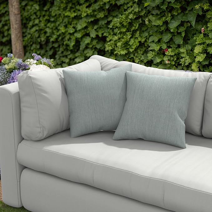 Covers & All Sunbrella Outdoor Throw Pillows, Pack of 2 Water Resistant & UV Fade Resistant Premium Square Throw Pillows (Inserts with Covers) for Indoor & Outdoor Use,18" x 18" Cast Mist