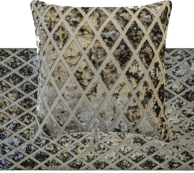 HomeCentric King/Queen/Twin Grey Decorative Bed Runner - 90"x18" with Two Pillow Covers, Diamond Pattern, Velvet Cut Bed Scarf