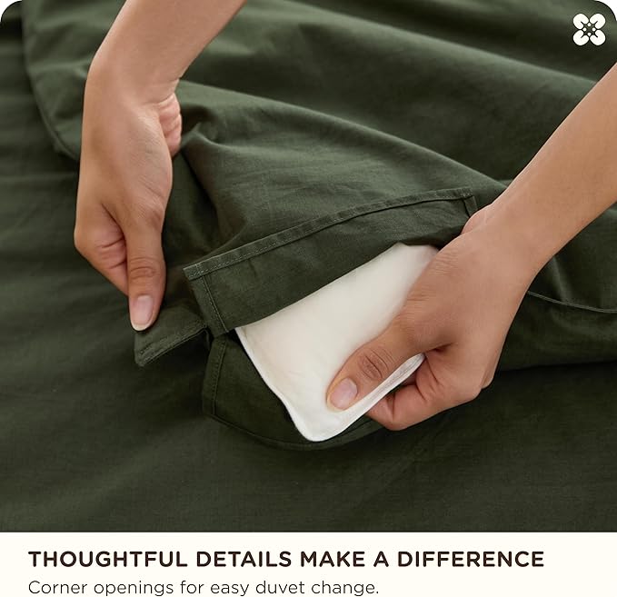 Bedsure Cotton Duvet Cover Queen - Luxury Slub Weave 100% Cotton Duvet Cover with a Linen Like Textured, Easy Change Durable Bedding, Olive Green, 90" x 90"