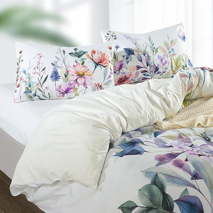 Style Quarters Duvet Cover Queen-Washed Microfiber Soft Duvet Cover Set with Zipper Closure Corner Ties 3PCS Meadow-Floral Bedding Set Includes 1 Duvet and 2 Pillow Shams Queen Comforter Cover