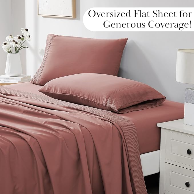 Southshore Fine Living, Inc. Queen Bed Sheets deep Pocket Set with 21" Deep Queen Fitted Sheet, 2 Queen Pillow Cases | Hotel Luxury Quality | Easy Care Microfiber Sheets | Marsala (Terra Cotta)