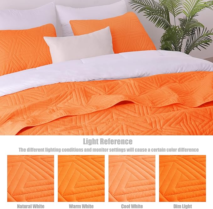 Whale Flotilla Soft Twin Size Quilt Set for All Seasons, 2-Piece Ultrasonic Geometric Quilts Bedding Set, Lightweight Reversible Bedspread, Coverlet, Bed Cover with Pillow Sham, Orange