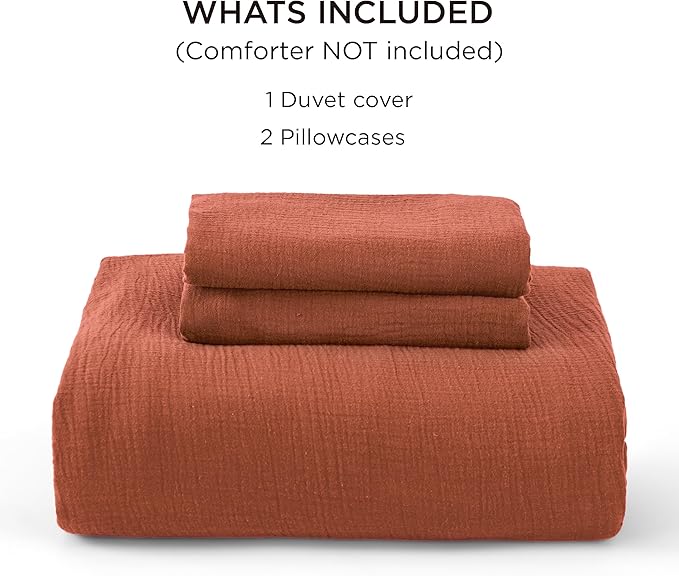 Bedsure 100% Muslin Cotton Duvet Cover King Size - Ultra-Soft, Breathable & Lightweight - Linen Like Gauze Comforter Cover Set with Button Closure and Corner Ties (Terracotta, King, 104"x90")