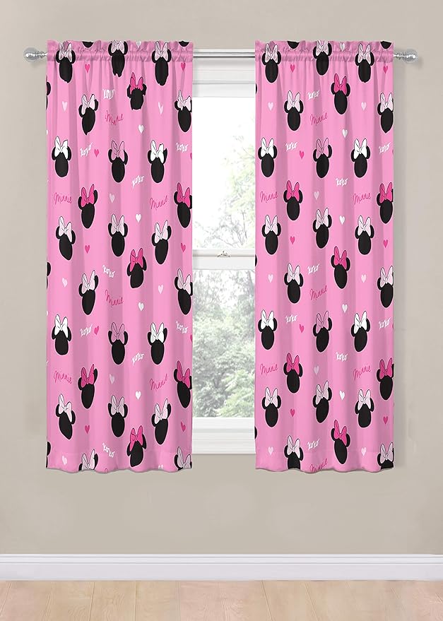 Jay Franco Disney Minnie Mouse Hearts N Love 63" inch Drapes - Beautiful Room Décor & Easy Set Up, Bedding - Curtains Include 2 Tiebacks, 4 Piece Set (Official Disney Product)