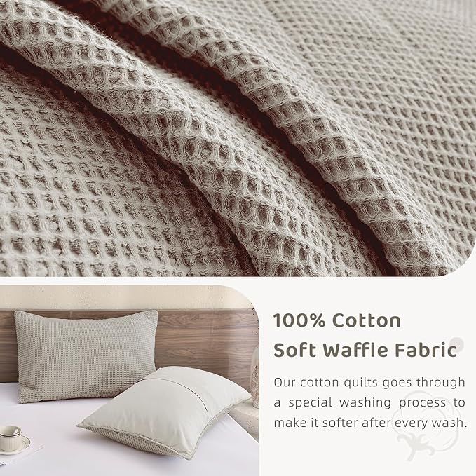 Sanracie Oversized King Bedspread(120"x120"), Cotton Waffle Weave Quilt Set 3Pcs Soft Lightweight Farmhouse Oversized King Quilt Bedding Set,Luxury Bedding Coverlet for All Seasons
