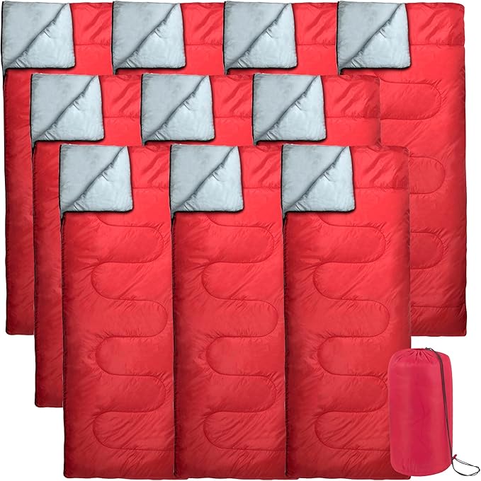 Bulk 10 Pack Envelope Sleeping Bags, 4 Seasons Warm or Cold Lightweight Indoor Outdoor Sleeping Bags for Adults, Backpacking, Camping