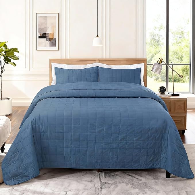 Quilt Bedding Set Queen Size - Cotton Soft Lightweight Bedspread Quilts Comforter Coverlet Sets Geometric Pattern with 2 Pillow Shams for All Season, 90x98 inches