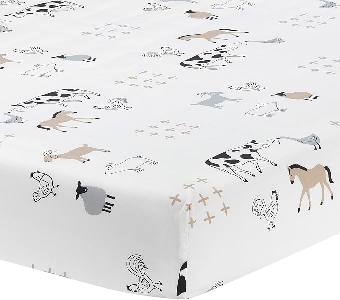 Lambs & Ivy Baby Farm Animals 100% Cotton Fitted Crib Sheet - White