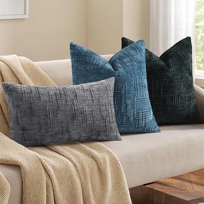 decorUhome Spring Navy Blue Chenille Euro Sham Throw Pillow Covers 24x24 Set of 2 Textured Soft Cozy Slubby Couch Pillow Covers Modern Farmhouse Boho Decorative Pillow Cases for Bed Sofa Living Room