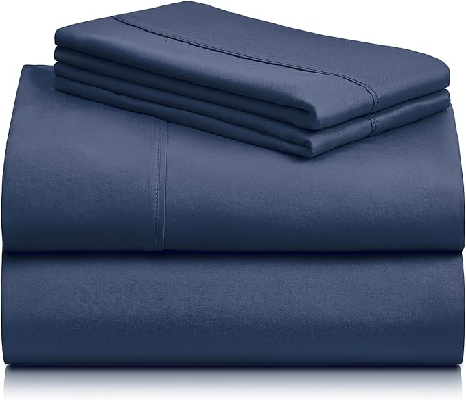 LuxClub 4 PC Full Sheet Set, Breathable Luxury Bed Sheets, Deep Pockets 18" Wrinkle Free Cooling Bed Sheets Machine Washable Hotel Bedding Silky Soft - Navy Full