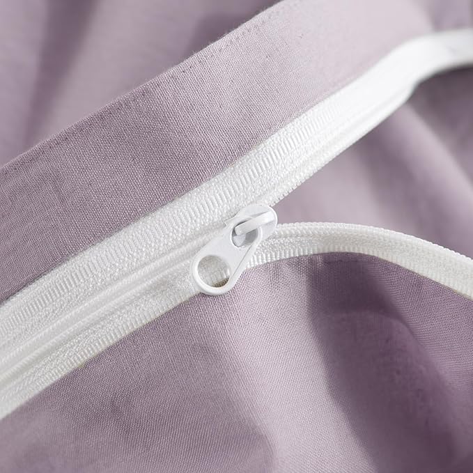 NEXHOME PRO Duvet Cover Set 100% Washed Cotton Super King 108"x98", Organic Natural Linen Look Textured 3 Pieces Bedding Set Lavender Lilac with Zipper Closure, Breathable and Soft (No Comforter)