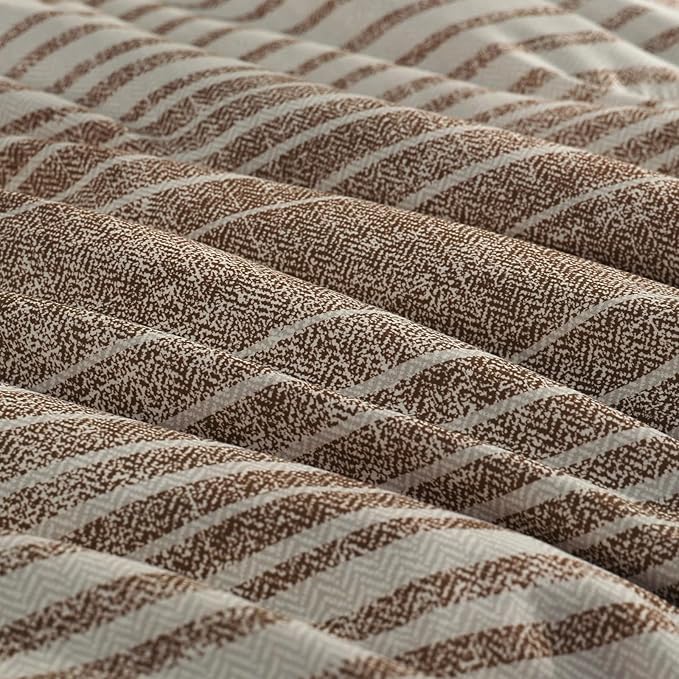 Queen Comforter Set Striped, Chocolate Brown Bedding Set 7 Pieces for Boys Girls Teen, All Season Bed in a Bag for Dorm with Sheets, Pillowcases & Shams