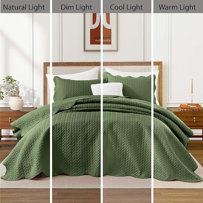 IR Imperial Rooms Twin Quilt Bedding Set (68” x 86”) - Bulk Pack of 10 Wholesale for Hotels, Guest Bedroom & Airbnbs - Lightweight Microfiber Reversible Embossed Quilts Bedspreads (Olive Green)