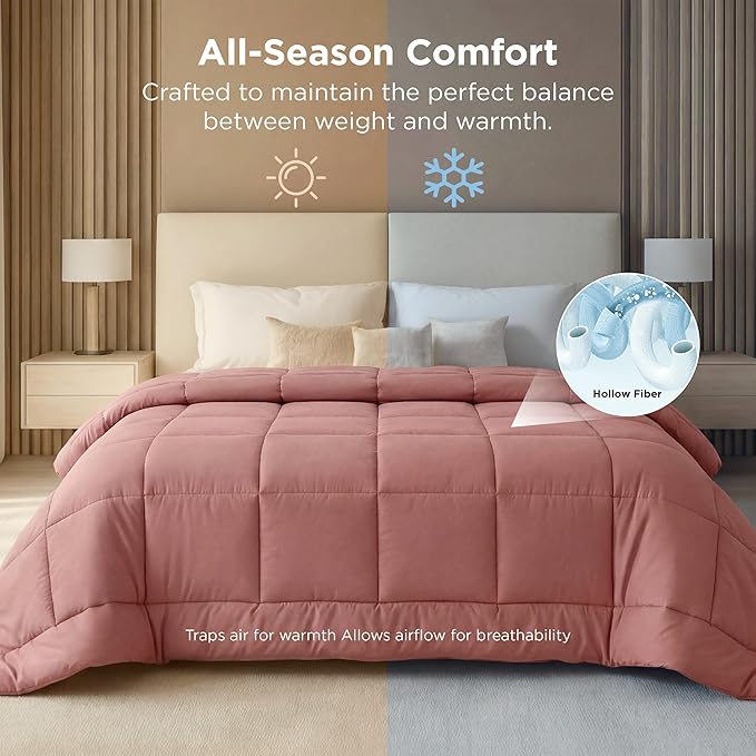 Bedsure Comforter Duvet Insert - Quilted Comforters Oversized King Size, All Season Duvet, GentleSoft Down Alternative Bedding, with 8 Tabs, Gifts for Women, Dusty Pink, Oversized King 116x98 Inches