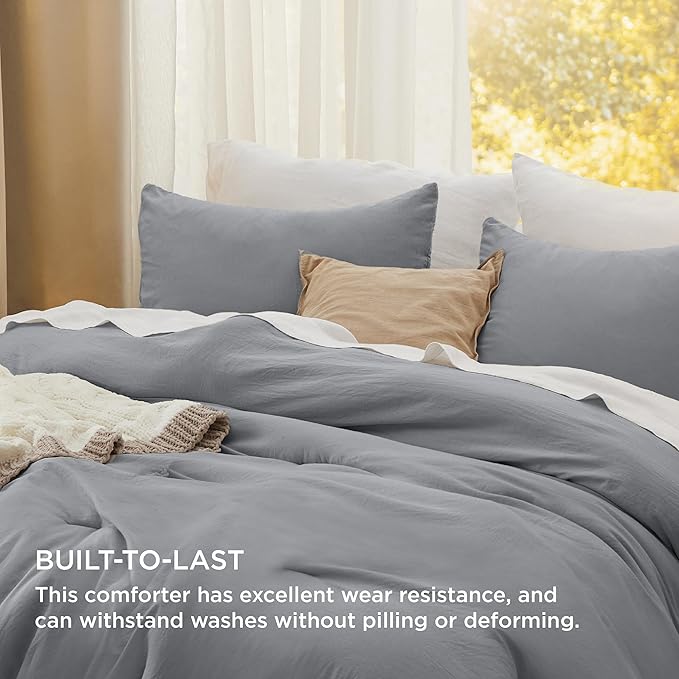 Bedsure Queen Comforter Set, Grey Soft Prewashed Bedding for All Seasons, 3 Pieces GentleSoft™ Bed Set, 1 Lightweight Comforter (90"x90") and 2 Pillowcases (20"x26")