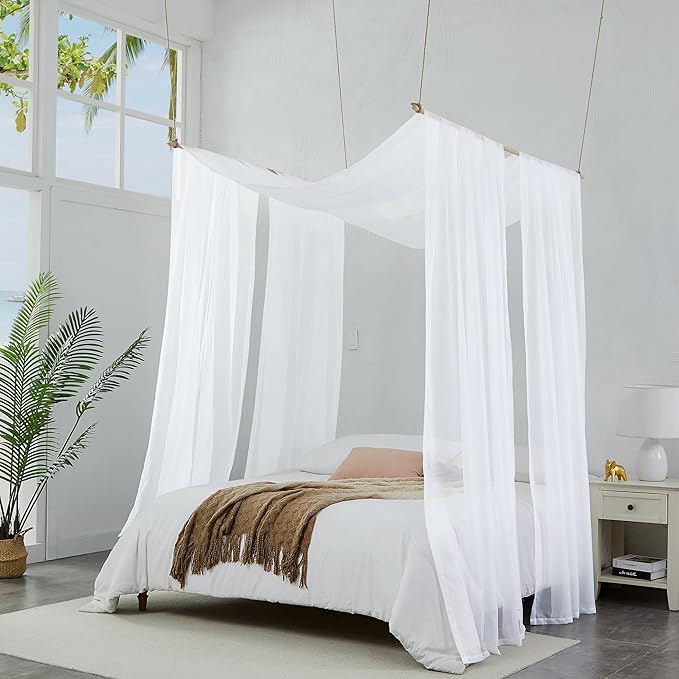Warm Home Designs White Bed Canopy Curtains in 55 x 144 Inch Size. Our Twin Canopy Bed Curtains Work Great as Kids Canopy, Bed Scarf, Bed Curtain or to Enhance Bed Decor. BC White 144"
