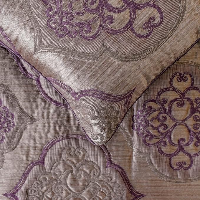 The HomeCentric King/Queen/Twin Purple Decorative King 90"x18" Bed Runner with 2 Pillow Cover, Damask & Quilted Bed Scarf on Jacquard Fabric - Embre Purple