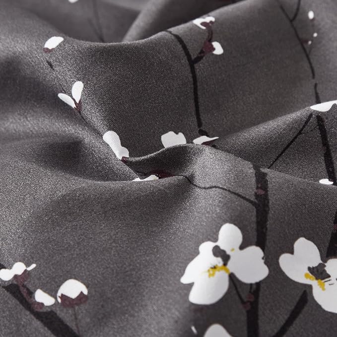 WONGS BEDDING Floral Duvet Cover Set Queen, Dark Grey 3 Pieces Flower Plum Blossom Printed Bedding Set with 2 Pillowcases,Branch Duvet Cover Set Queen Size 90"X90"(Not Comforter)