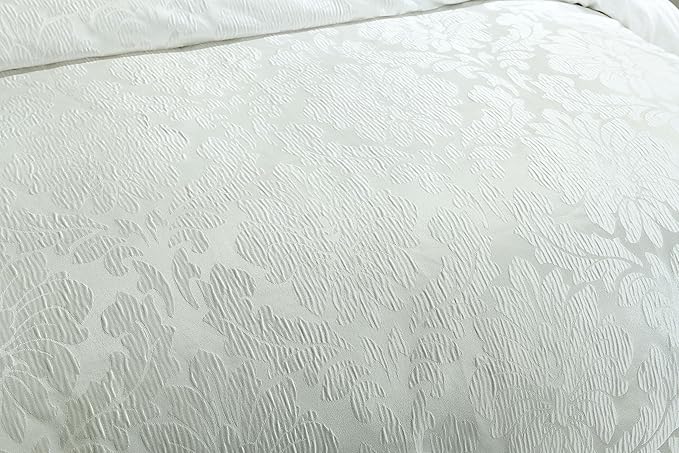 Royal Hotel Bedding Luxury 7 Piece Sara Jacquard Duvet Cover Set (Comforter Cover), Corner Ties with Duvet Cover and Button Closure, King/Cal King Size, White